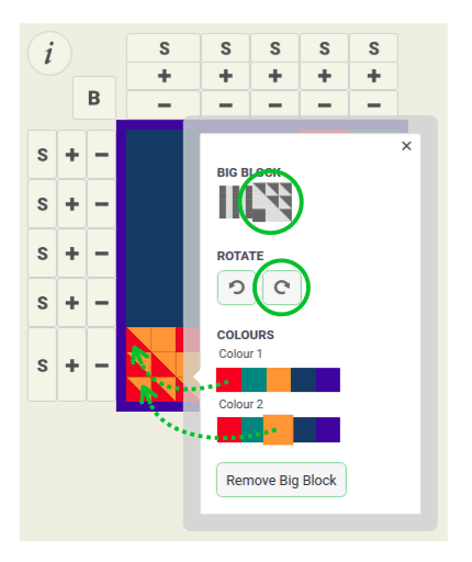 Big Block dialog box on sashing cross